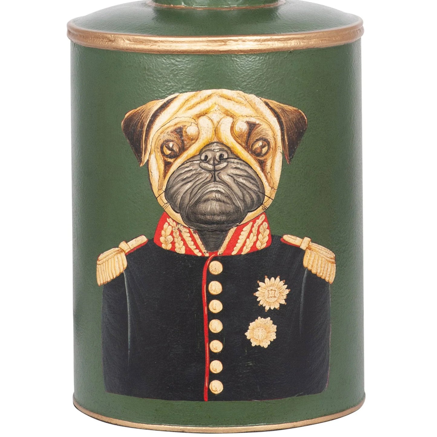Pug Green Hand Painted Dog Metal Table Lamp for sale - Woodcock and Cavendish