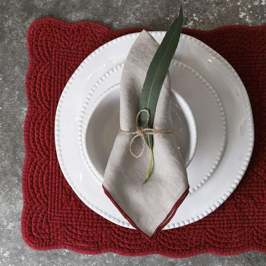 Linen Natural and Deep Red Napkins - Set of 2 for sale - Woodcock and Cavendish