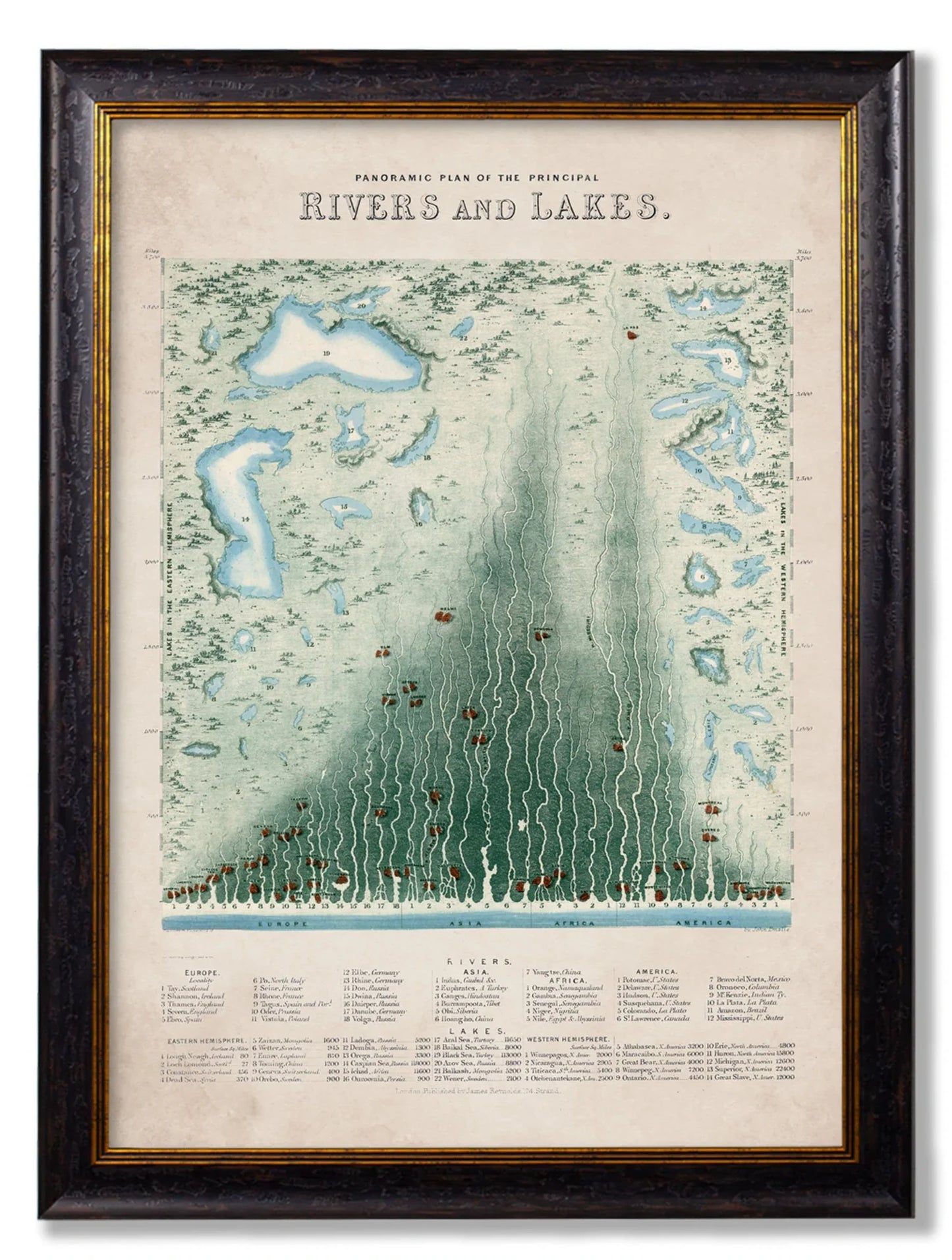 C.1852 Panoramic Plan of  The Principle Rivers & Lakes for sale - Woodcock and Cavendish