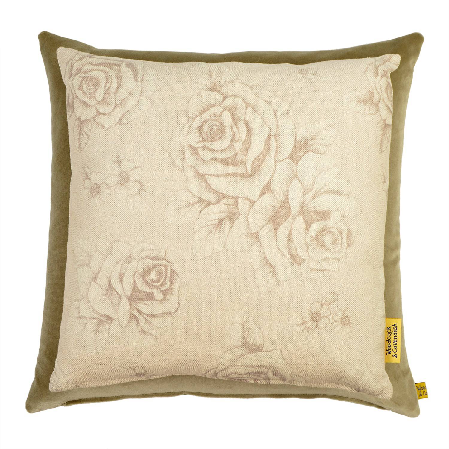 Silk Velvet Cushion in Subtle Olive by Woodcock & Cavendish for sale - Woodcock and Cavendish