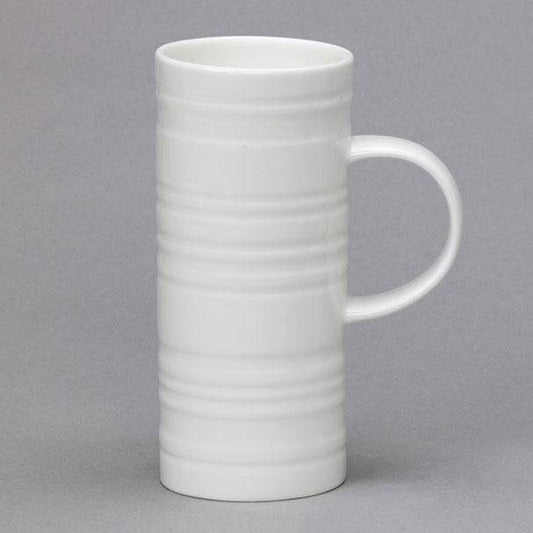 Skinny Ribbed White Bone China Mug for sale - Woodcock and Cavendish