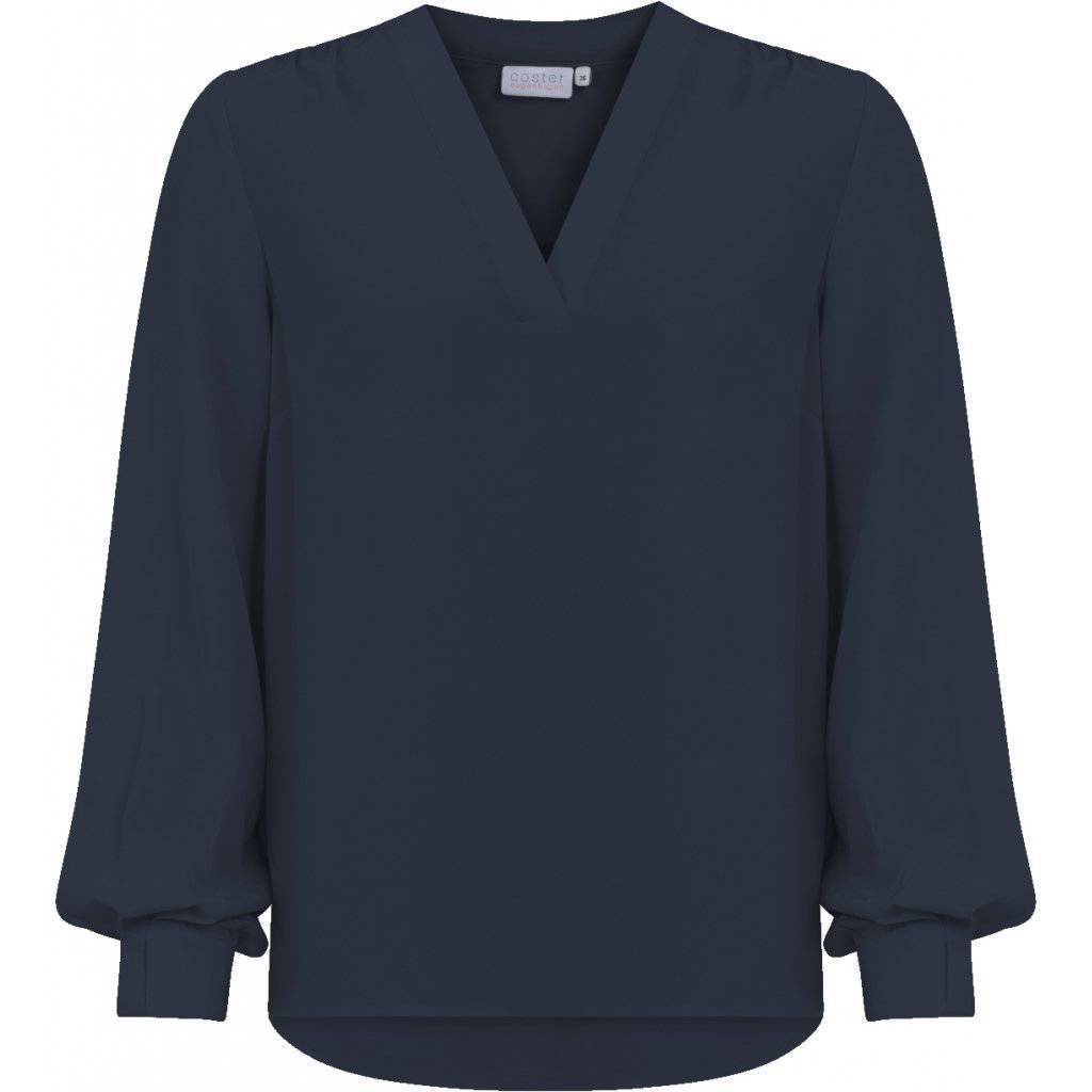 V-Neck Blouse in Rich Blue for sale - Woodcock and Cavendish