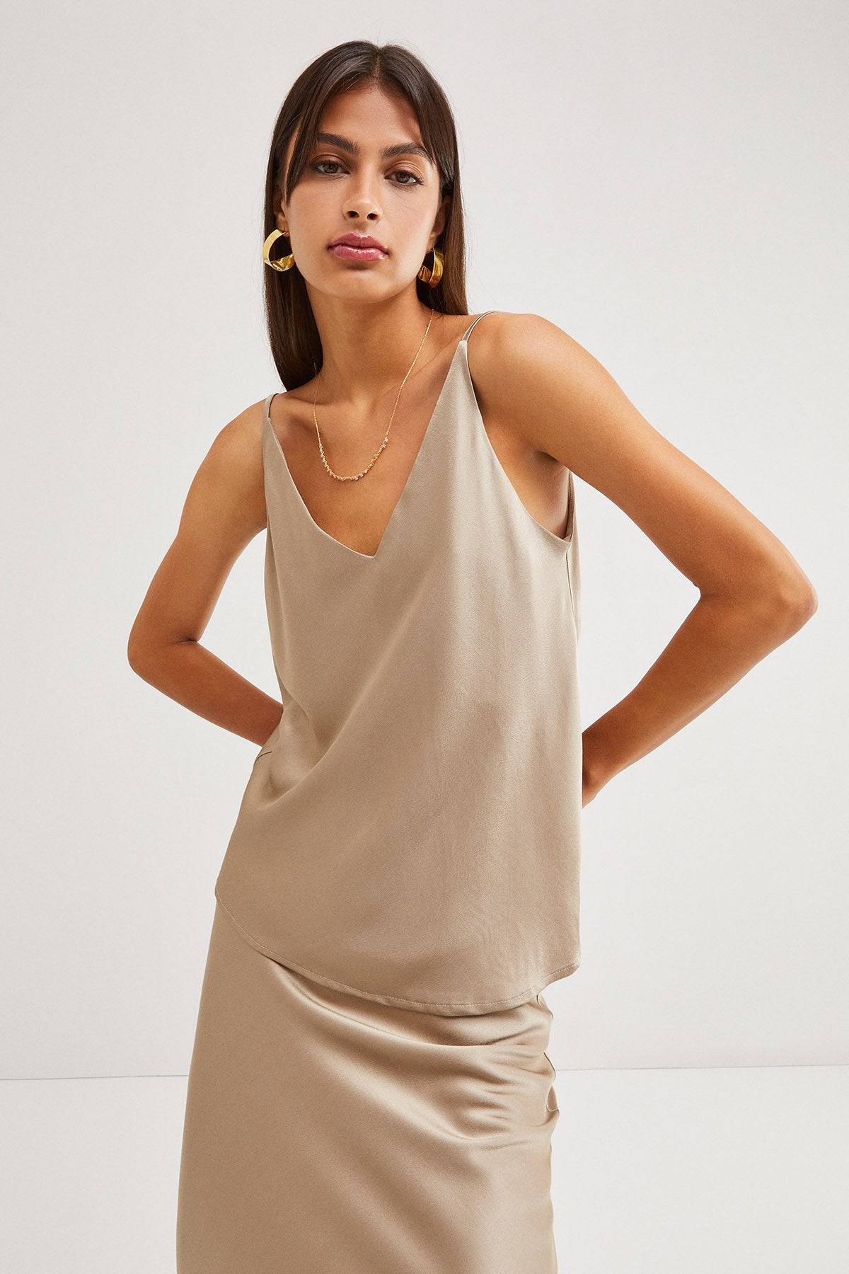 V Neck Camisole in Ombra for sale - Woodcock and Cavendish