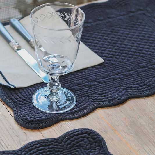 Velvet Stitched Quilted Placemat / Table Mat in Dark Blue for sale - Woodcock and Cavendish