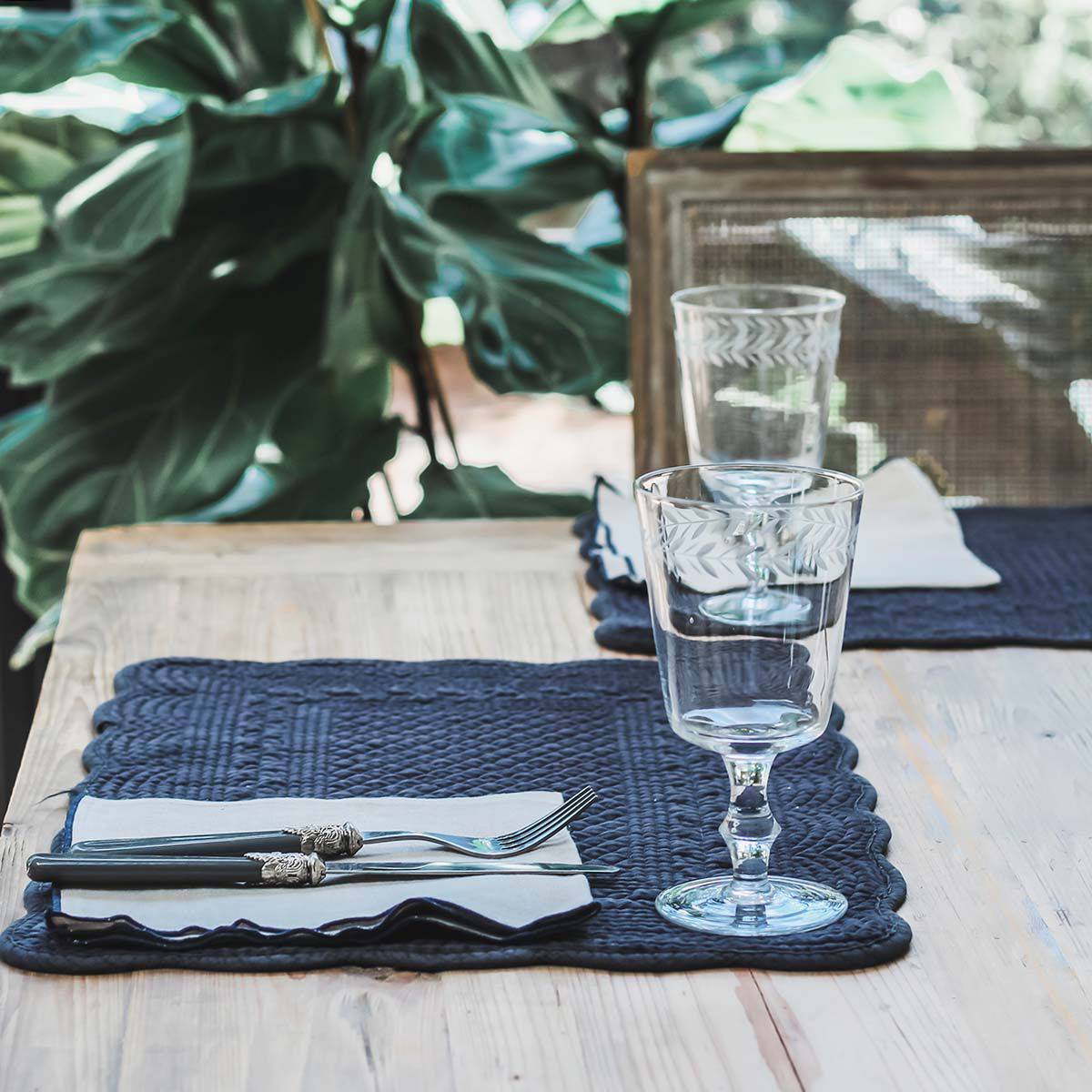 Velvet Stitched Quilted Placemat / Table Mat in Dark Blue for sale - Woodcock and Cavendish
