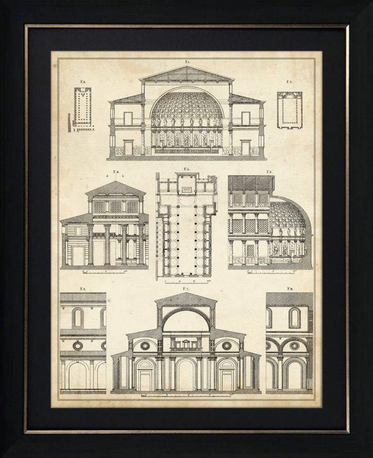 Vintage Architect Plans - Framed Print - Set of 4 for sale - Woodcock and Cavendish