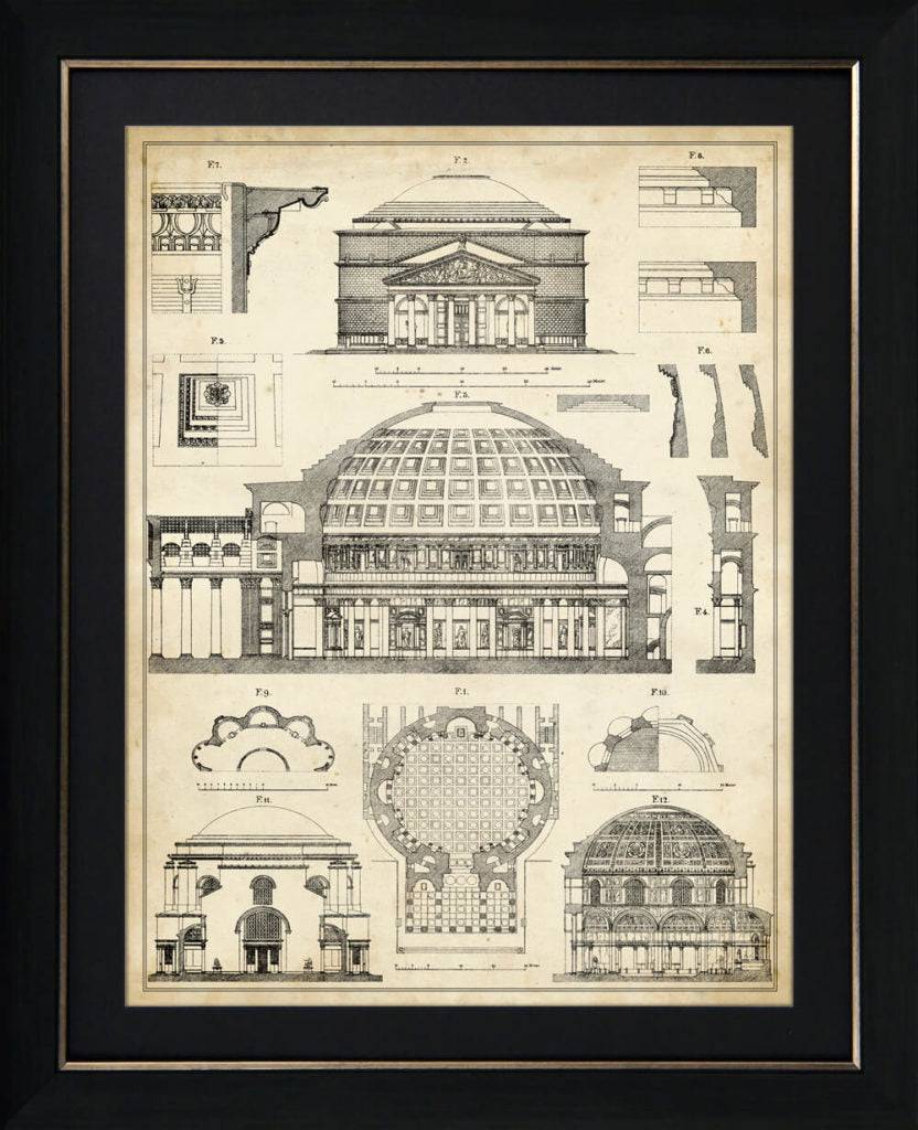 Vintage Architect Plans - Framed Print - Set of 4 for sale - Woodcock and Cavendish