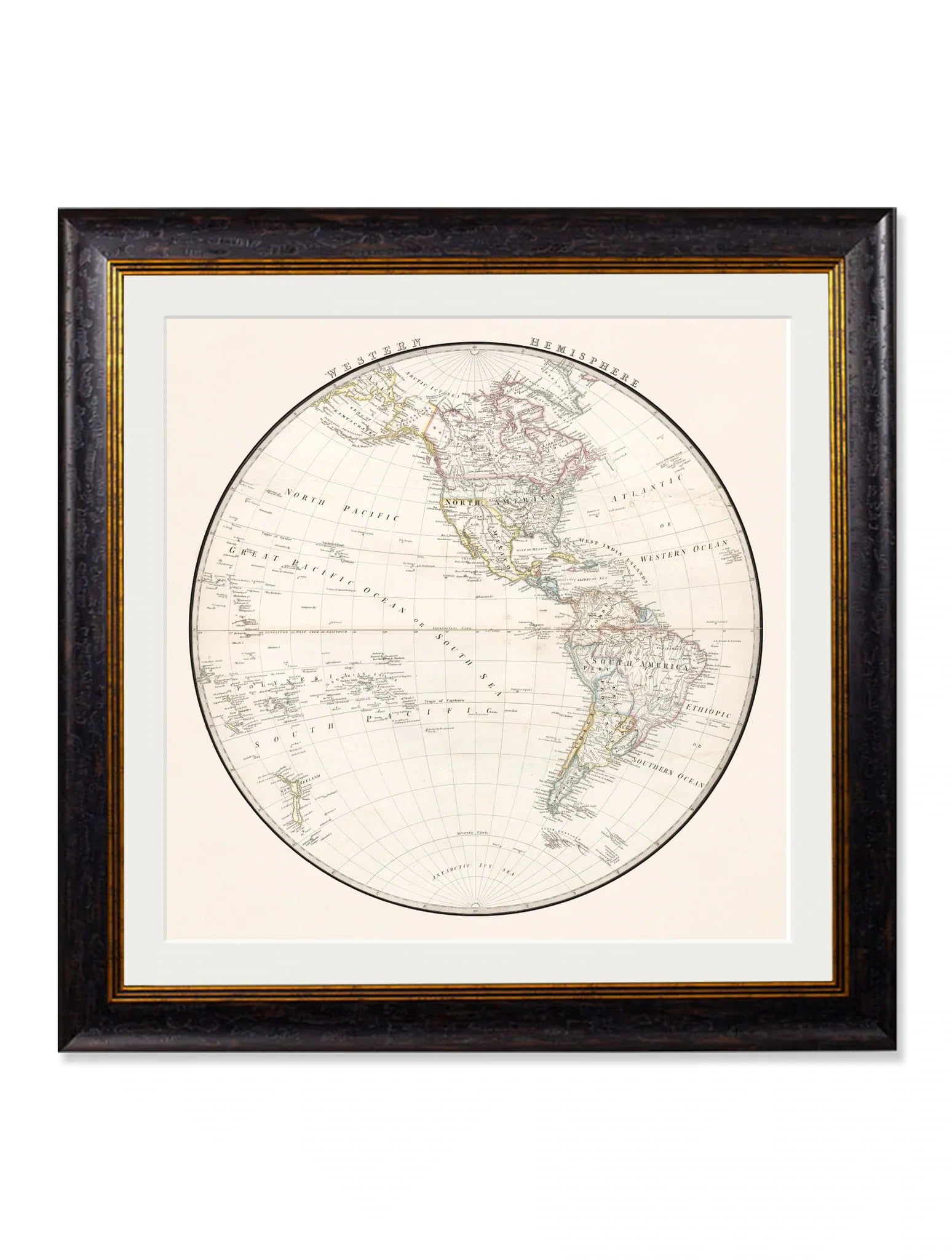 C.1838 World Map Hemispheres for sale - Woodcock and Cavendish
