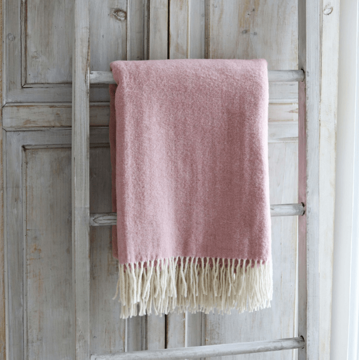 Wool Blanket/Throw in Pink for sale - Woodcock and Cavendish