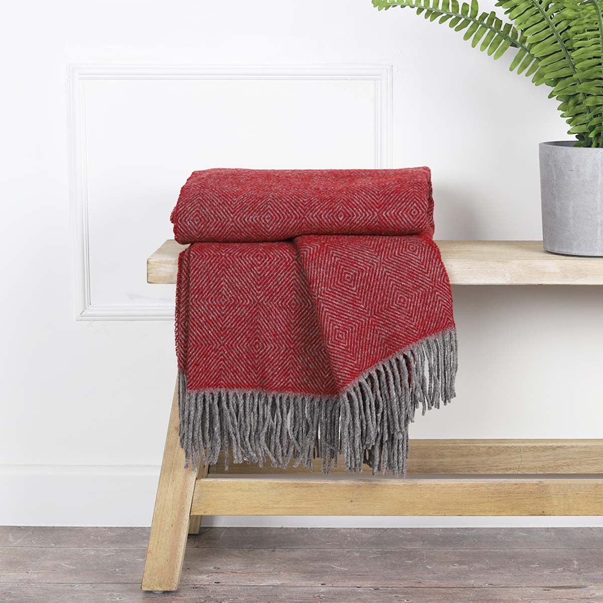 Grey/Red Pure Wool Throw for sale - Woodcock and Cavendish